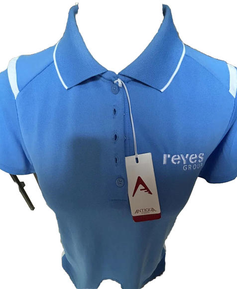 Antigua Blue White Short Sleeve 5 Button Placket 100% Polyester Size Medium - Picture 1 of 2